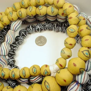 Long African Statement Necklace with Ghana Akoso Beads .