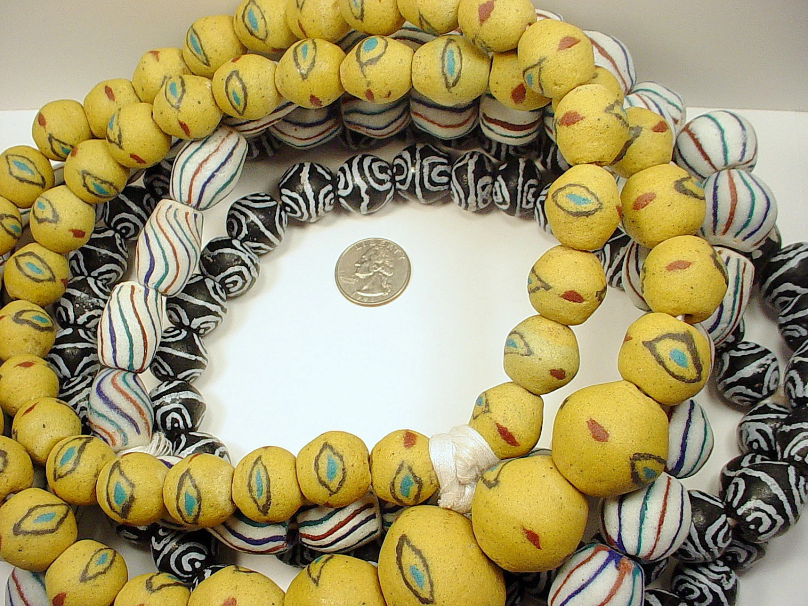 Long African Statement Necklace with Ghana Akoso Beads .