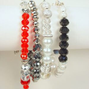 Bracelets with Crystal, Glass Pearls, Metal Beads, Hearts and More. Price is for each